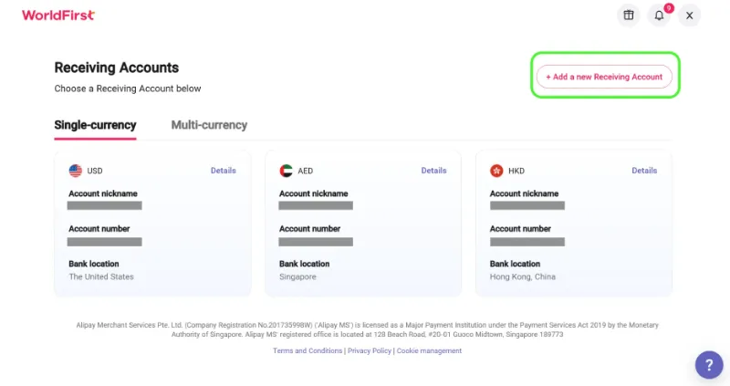 Add a New Receiving Account