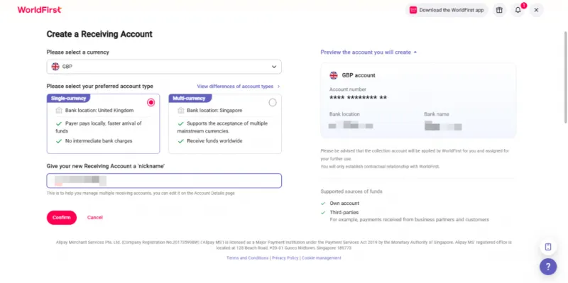 Set up a USD receiving account in your World Account