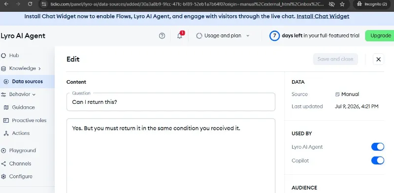 Customer support: Tidio