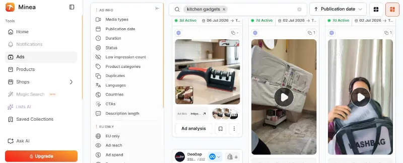 Ad and product research: Minea