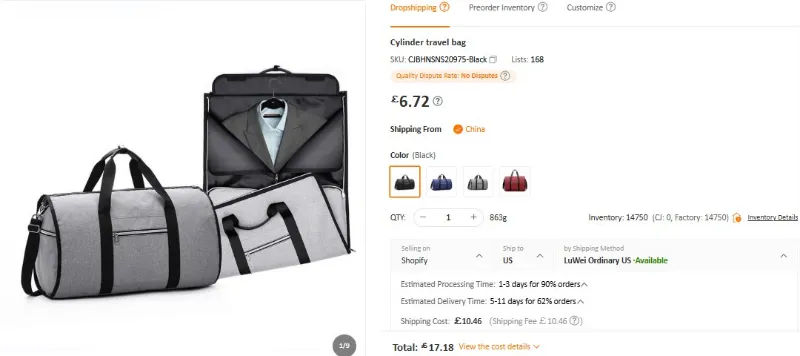 Product 2: Travel bag