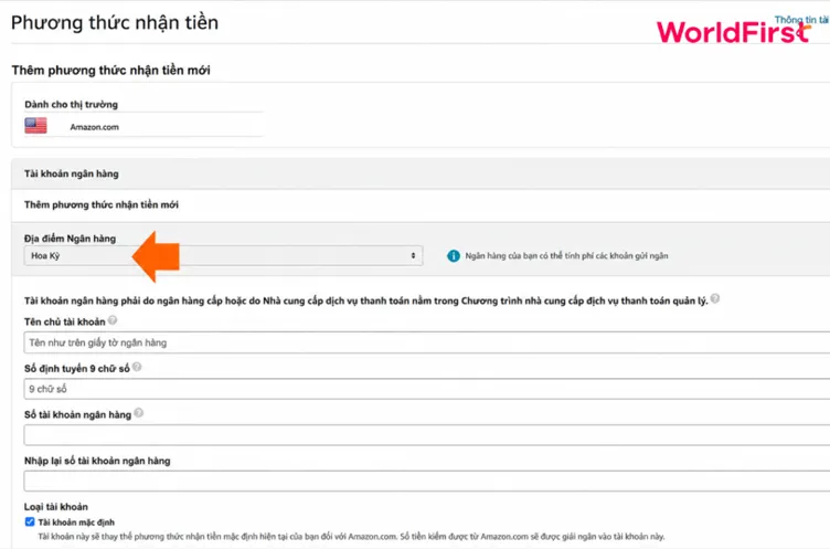 Liên kết phương thức nhận tiền mới trùng với thông tin đã khai báo trên Amazon