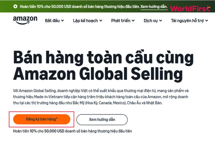 Đăng ký bán hàng trên website chính thức của Amazon