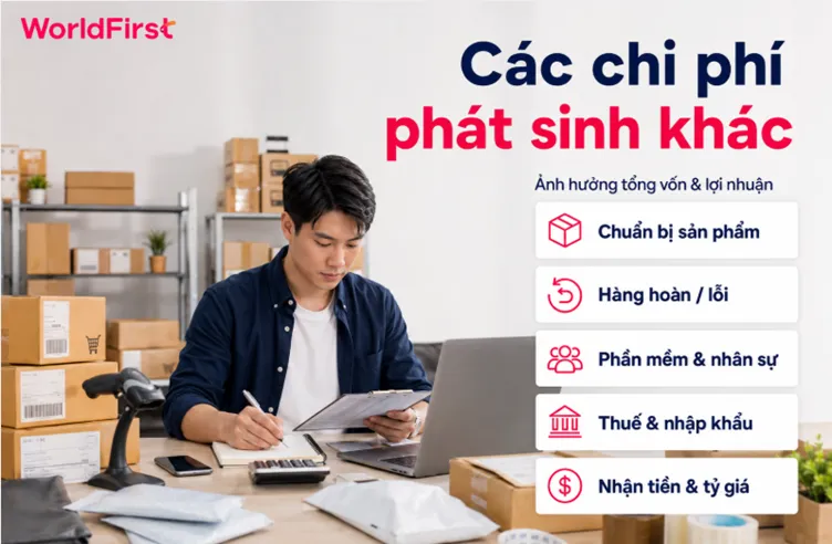 Bán hàng Amazon còn phát sinh giá sản phẩm, hoàn trả, phần mềm, thuế và nhận doanh thu