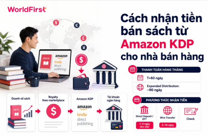 Amazon thanh toán tiền bản quyền bằng chuyển khoản trực tiếp, ngân hàng hoặc séc