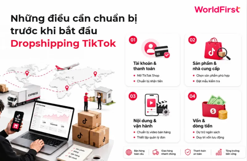 Nhà bán hàng cần chuẩn bị tài khoản, sản phẩm, nhà cung cấp, nội dung và vốn dự phòng