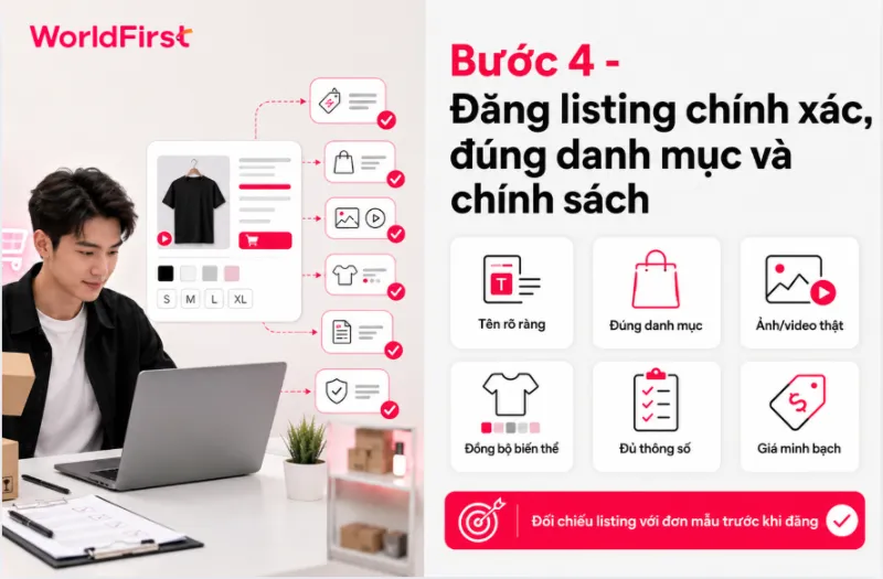 Đăng và tối ưu listing, kiểm tra đúng danh mục sản phẩm