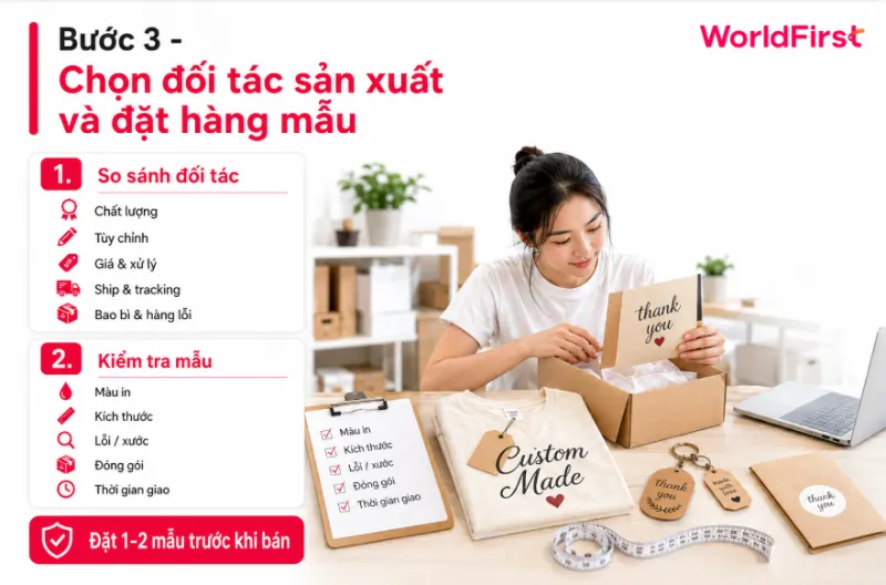 Chọn đối tác sản xuất theo thiết kế và đặt mẫu thử để kiểm tra chất lượng