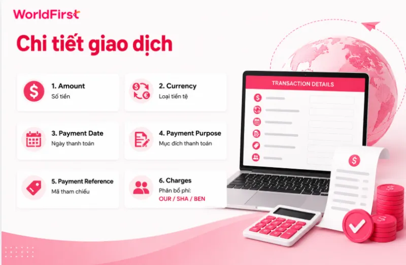 Lệnh chuyển tiền phải đầy đủ số tiền, loại tiền tệ, ngày giao dịch, mục đích thanh toán