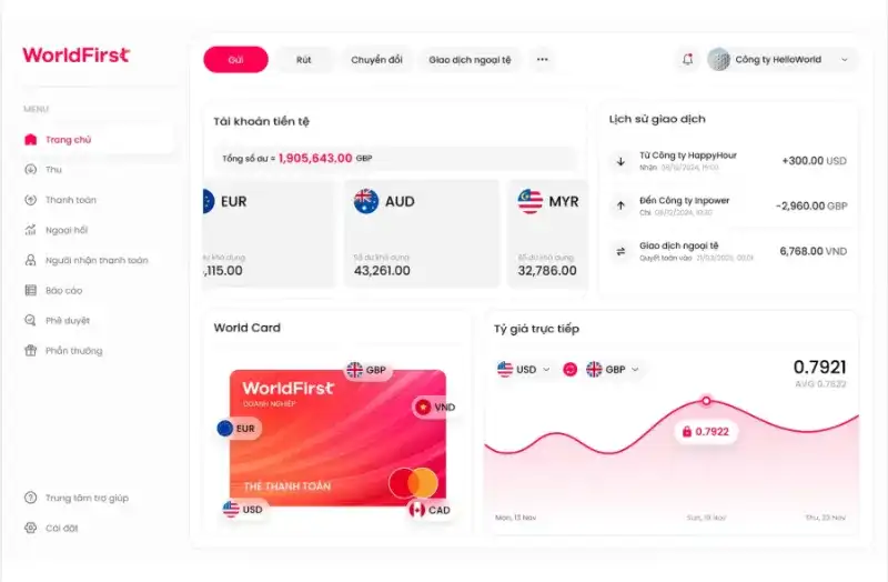 World Account hỗ trợ doanh nghiệp nhận, giữ, chuyển đổi và thanh toán quốc tế