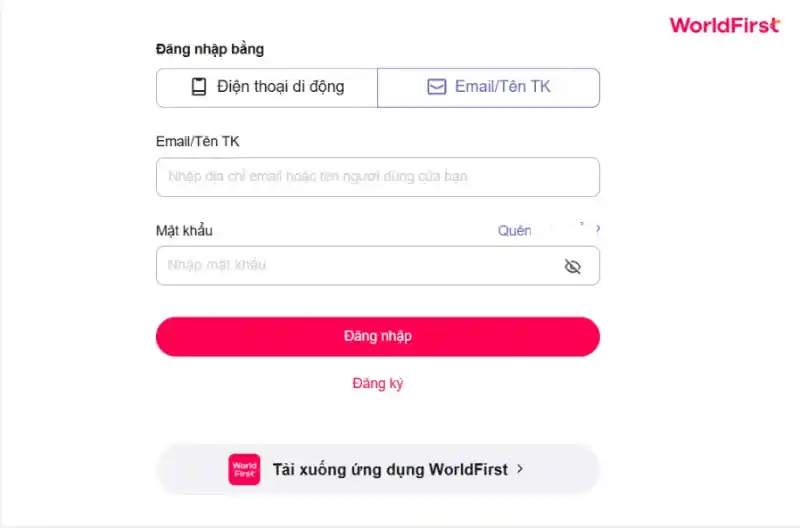 Đăng nhập World Account bằng số điện thoại hoặc email/tên tài khoản