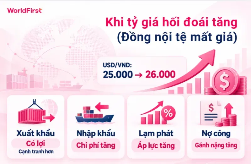 Tỷ giá hối đoái tăng có lợi cho doanh nghiệp xuất khẩu nhưng khiến chi phí nhập khẩu tăng