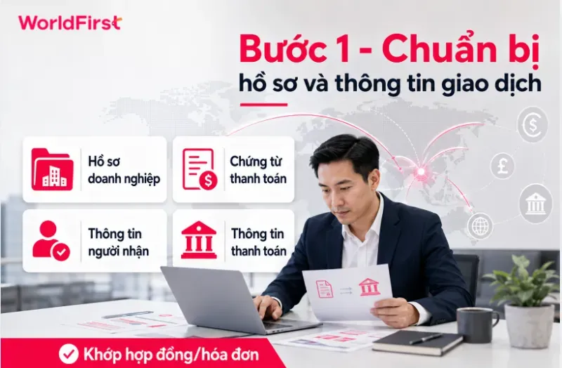 Chuẩn bị hồ sơ doanh nghiệp, chứng từ thanh toán, thông tin người nhận đầy đủ
