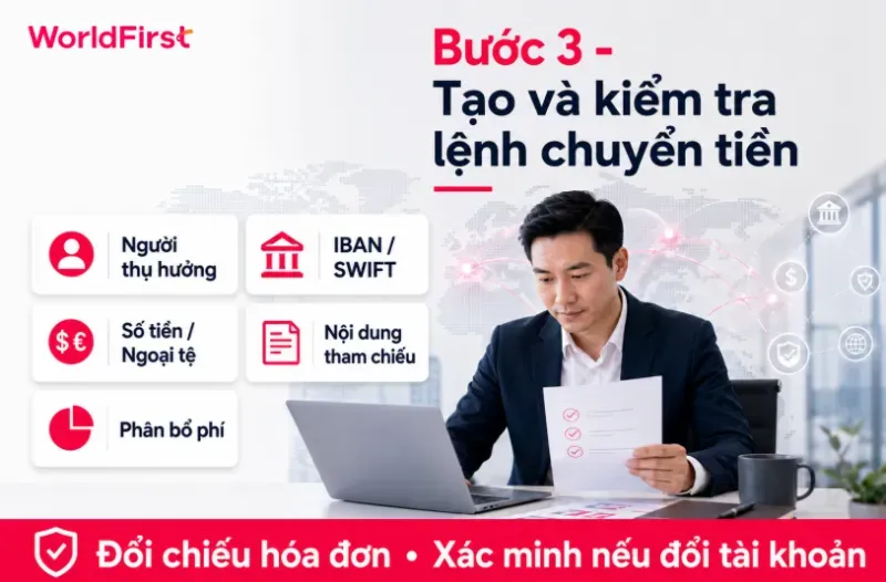 Doanh nghiệp cần tạo và kiểm tra lệnh chuyển tiền trước khi xác nhận