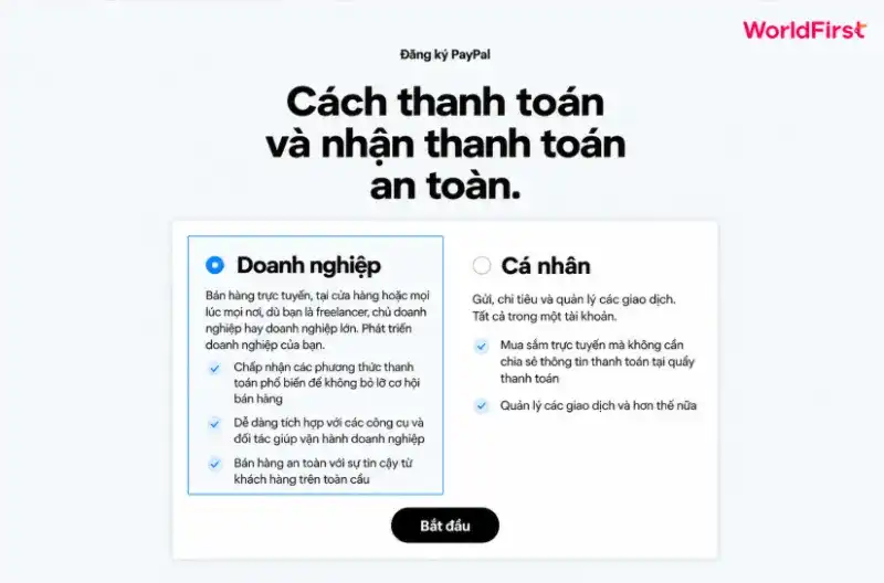 Bạn có thể chọn tài khoản cá nhân hoặc doanh nghiệp