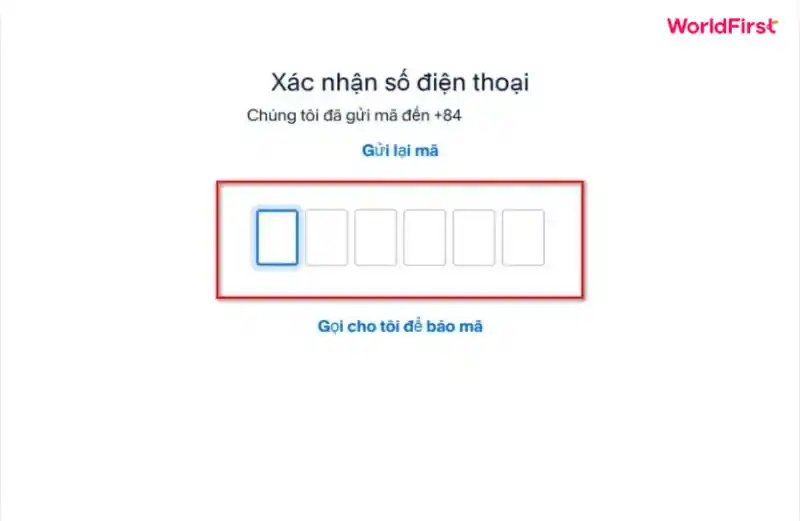 Nhập mã OTP xác thực số điện thoại đăng ký