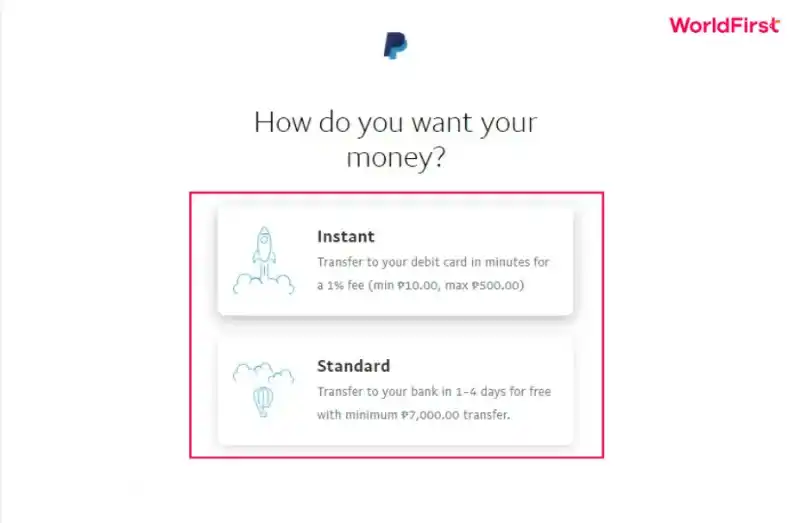 Bạn có thể chọn 1 trong 2 hình thức rút tiền của PayPal