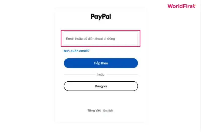 Nhập địa chỉ email hoặc số điện thoại đã đăng ký để đăng nhập PayPal