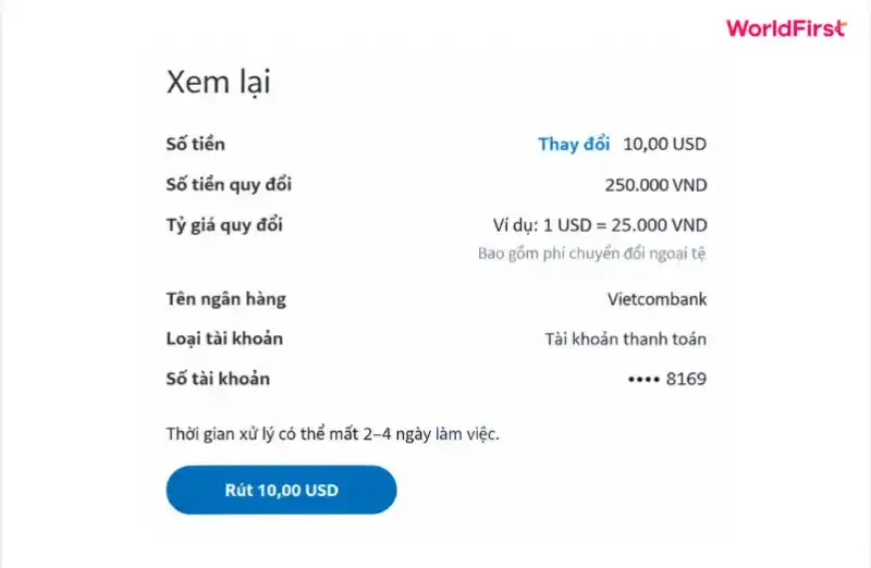 Kiểm tra lại số tiền, tỷ giá quy đổi, tên ngân hàng, số tài khoản trước khi xác nhận