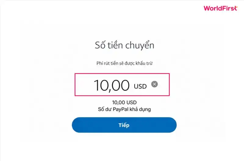 Nhập số tiền muốn rút từ PayPal về Việt Nam