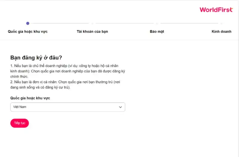 Truy cập và lựa chọn đúng quốc gia đăng ký tài khoản