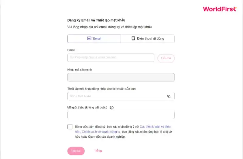 Bạn có thể đăng ký tài khoản bằng email hoặc số điện thoại