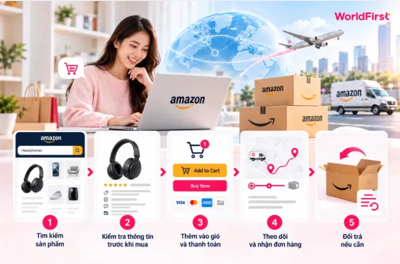 Mua hàng trên Amazon bắt đầu từ tìm kiếm sản phẩm đến khi nhận đơn và đổi trả (nếu cần)