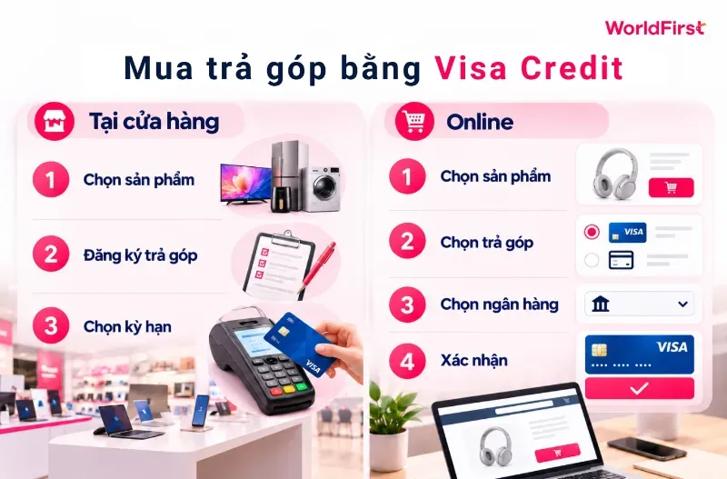 Người dùng có thể thanh toán trả góp bằng thẻ VISA Credit