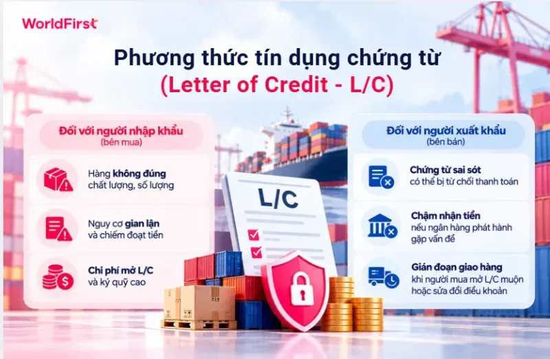 Tín dụng chứng từ tiềm ẩn rủi ro cho cả hai bên bán và mua vì ngân hàng chỉ kiểm tra chứng từ hợp lệ
