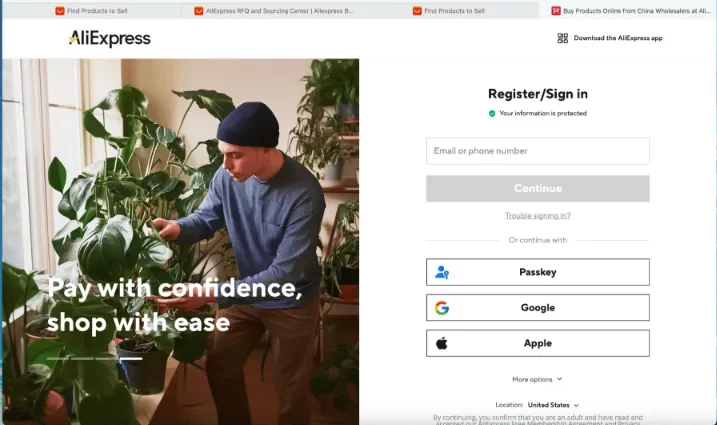 Create an AliExpress buyer account