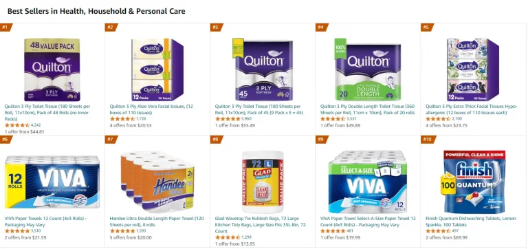 Health, household, and personal care
