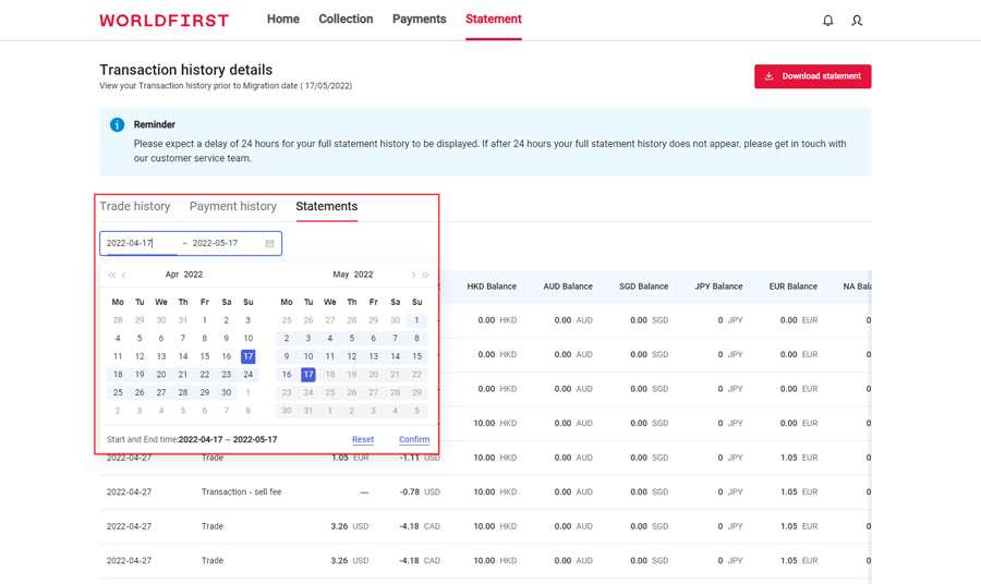 How to view your statement history | WorldFirst SG