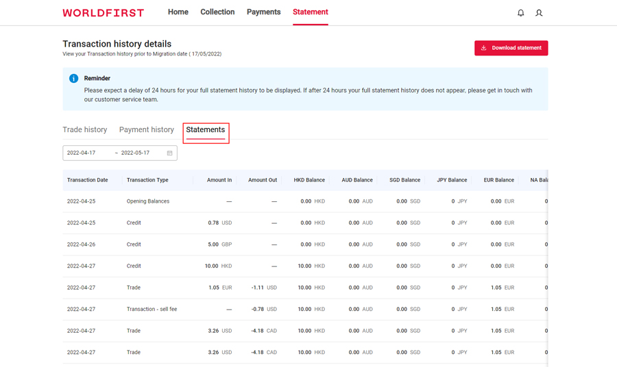 How to view your statement history | WorldFirst SG