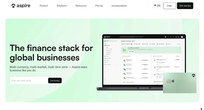 Aspire is a Singapore-based business finance platform that combines local payments, multi-currency accounts, corporate cards and expense management in one system